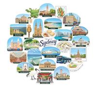 Navy Peony Adesivi da Viaggio di Sydney Spettacolari (28 pezzi) - Illustrati a Mano, Stile Gouache, Sticker a Tema Australia per Diari, Scrapbook, Laptop