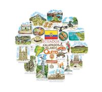 Navy Peony Adesivi da viaggio esotici dell’Ecuador (28 pezzi) - Acquerello, Sud America, decalcomanie a tema ecuadoriano per album, diari & souvenir
