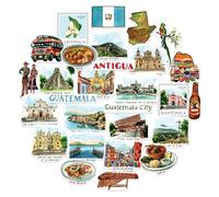 Navy Peony Adesivi da viaggio mistici del Guatemala (28 pezzi) - Illustrati a mano, Antigua, Tema Maya, Decalcomanie per diari, album di ritagli, bagagli
