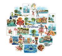 Navy Peony Adesivi da viaggio Paradiso dei Caraibi (31 pezzi) - Acquerello, Adesivi tropicali impermeabili per Diari, Album di Ritagli, Bottiglia d'Acqua, Valigia