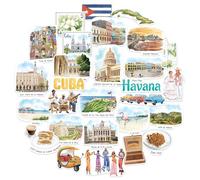 Navy Peony Adesivi da Viaggio Ritmici di Cuba (28 pezzi) - Acquerello, Caraibi, L’Avana, Stickers a Tema Cubano per Diari, Scrapbook e Laptop
