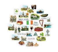 Navy Peony Adesivi da Viaggio Smeraldo Irlanda (34 pezzi) - Acquerello, Impermeabili, Decalcomanie a Tema Irlandese per Diari, Scrapbook, Borracce