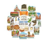 Navy Peony Adesivi da viaggio storici di Boston (28 pezzi) - Illustrati a mano, Massachusetts, decalcomanie a tema città per album, diari & souvenir