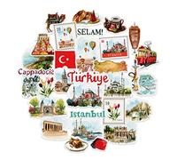 Navy Peony Adesivi da viaggio Tantalizing Türkiye (31 pezzi) - Acquerello, Decalcomanie iconiche turche di Istanbul per diari, album di ritagli, bottiglie d'acqua, valigie