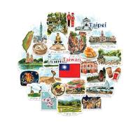 Navy Peony Adesivi da viaggio Timeless Taiwan (28 pezzi) - Acquerello, Impermeabili, Adesivi di Viaggio a Tema Taiwan per Diari, Scrapbook, Valigie