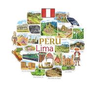 Navy Peony Adesivi di Viaggio Sacro Perù (28 pezzi) - Acquerello, Machu Picchu, Lima, Decalcomanie a Tema Peruviano per Diari, Album e Valigie