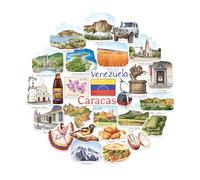 Navy Peony Adesivi di Viaggio Vivaci del Venezuela (28 pezzi) - Acquerello, Caraibi, Caracas - Decalcomanie a Tema Venezuelano per Diari, Scrapbook e Valigie