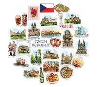 Navy Peony Adorabili Adesivi da Viaggio Repubblica Ceca (28 pezzi) - Acquerello, Praga, Decalcomanie Vacanza a Tema Ceko per Diari, Album di Ritagli, Bagagli