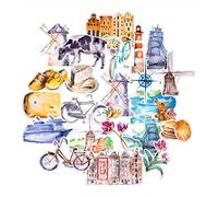 Navy Peony Blooming Netherlands Travel Stickers (22 Pack) - Cute Waterproof Durable | Aesthetic Adventure Decals for Water Bottles, Laptops, Scrapbook