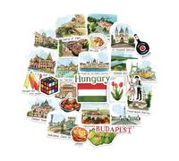 Navy Peony Sticker da Viaggio Armoniosa Ungheria (28 pezzi) - Acquerello, Budapest, Decalcomanie a Tema Ungherese per Scrapbook, Diario, Bottiglie