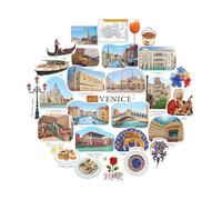 Navy Peony Velvety Venice Statement Stickers - Guazzo illustrato a mano, lucidi, impermeabili, per valigie, computer portatili, bottiglie d'acqua (28 pezzi)