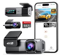 Navycrest Dash Cam 4K anteriore e posteriore con scheda da 64 GB, WiFi 5G integrato, telecamera per auto 4K anteriore e posteriore 1080p, dash cam per auto registrazione in loop, sensore di gravità