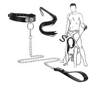 NawMig Collana in Pelle Nera Con Accessorio A Frusta Nero-H