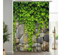 NAWVNMI 180 x 200 cm Edera Muro Di Pietra Tenda da doccia Rustico Rustico Tenda da bagno per Bagno Decoro Tessuto Poliestere Impermeabile Asciugatura Rapida Lavabile per Doccia con ganci(Verde)