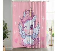 NAWVNMI 240 x 200 cm Tenda da Doccia Kawaii Unicorno 3d Tenda da doccia Stella Cuore Bagno Impermeabile Poliestere Tessuto Lavabile con Ganci(Rosa)