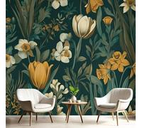 NAWVNMI Carta da Parati Panoramica in Seta, Vintage Fiori Di Campo Tulipani Narcisi, per Soggiorno Camera Ristorante Camera dei Bambini e Decorazione da Parete 400 * 280cm confezione da 8