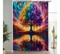 NAWVNMI Tenda da Doccia Albero Della Vita 180 x 200 cm 1, Tende per Vasca da Bagno Lago Riflesso, Tenda Bagno Impermeabile,Tende per Doccia Polyester Lavabile per Casa Hotel, Colori Dell'Arcobaleno