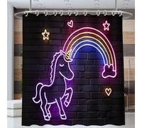 NAWVNMI Tenda da Doccia Poliestere Neon, Impermeabile Antimuffa Tenda Doccia Angolare con 12 Ganci, Unicorno Arcobaleno Tende Bagno Decorativa Tende per Vasca da Bagno (180 x 180 cm)