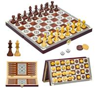 Naxup Magnetici Scacchiera in Legno,3 in 1 Scacchiera Pieghevole,Magnetici Scacchi, Backgammon, Dama per Bambini e Adulti Feste Attività di Famiglia(29 * 29cm)