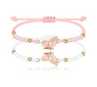Nayyana 2 bracciali BFF per braccialetti a farfalla abbinati, con filo regolabile Best Friends, braccialetto dell'amicizia, gioielli regalo, bianco e rosa