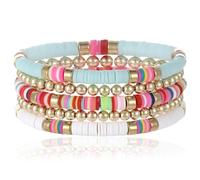 Nayyana 5 bracciali da surfista per donne e ragazze, stile bohémien, impilabili, braccialetti dell'amicizia a strati, elastici in conchiglia, per l'estate e la spiaggia