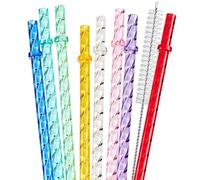 Nayyana Confezione da 8 cannucce Swirl Cup riutilizzabili lunghe 26 cm in plastica dura, cristallo lucido, cannucce di ricambio per Stanley da 16 OZ 20 OZ 30 OZ con spazzola per la pulizia