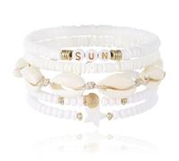 Nayyana Set di 5 bracciali da surfista, stile bohémien, impilabili, braccialetti dell'amicizia a strati, con perline, elastici in conchiglia, per l'estate e la spiaggia