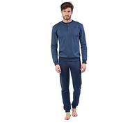 Nazareno Gabrielli Pigiama Uomo Lungo Scollo Serafino Caldo Cotone Interlock U609 Colore Blu