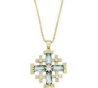 Nazareth Store Ciondolo croce di Gerusalemme dei crociati placcato oro giallo 18 carati con topazio cristallizzato e catena per collana