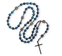 Nazareth Store Collana rosario da uomo in onice nero o perline occhio di tigre con croce in lega nera, gioielli religiosi cattolici cristiani, regalo per lui, 42*25 mm, Pietra, Nessuna pietra preziosa