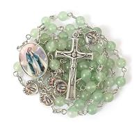 Nazareth Store Perline di pietra naturale con cuore in resina epossidica miracolosa Perline di metallo Collana del rosario Pietre preziose Regali cristiani (Green Aventurine)