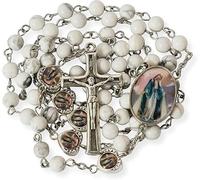 Nazareth Store Perline di pietra naturale con cuore in resina epossidica miracolosa Perline di metallo Collana del rosario Pietre preziose Regali cristiani (Howlite)