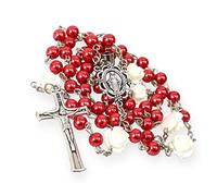 Nazareth Store, rosario cattolico con perle rosse, collana di Gerusalemme Our Rose Lourdes Medal & Cross NS