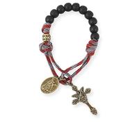 Nazareth Store Rosario in bronzo anticato con perline nere in paracord per auto tascabile, medaglia di San Michele e croce Arcangelo