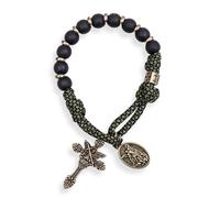 Nazareth Store Rosario in bronzo anticato con perline nere opache di un decennio, braccialetto in paracord verde fatto a mano, ideale per viaggi cattolici