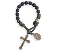 Nazareth Store Rosario in bronzo anticato con perline nere opache di un decennio, braccialetto in paracord verde fatto a mano, ideale per viaggi cattolici, Small, Acrilico, Nessuna pietra preziosa