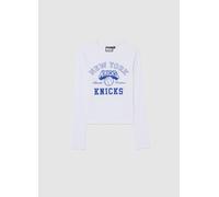 NBA, T-shirt Bianca Da Ragazza In Misto Cotone Slim Fit Con Stampa Knicks, Bambina, Bianco, Taglia: 12-13