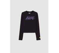 NBA, T-shirt Nera Da Ragazza In Misto Cotone Slim Fit Con Stampa Lakers, Bambina, Nero, Taglia: 10-11