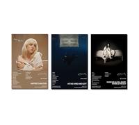 NBAAVBJV Poster di Billie Eilish con copertina di album in edizione limitata (set da 3) senza cornice, 20 x 30 cm, poster su tela, decorazione per camera da letto, ufficio, camera da letto, regalo,