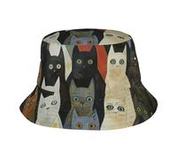 NBAGHPQ Cappello alla pescatora unisex con stampa di gatto, accessorio versatile per tutte le stagioni, colore nero