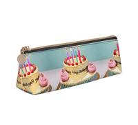 NBAGHPQ Happy Birthday Big Cake Stampa Elegante Astuccio in Pelle Alta Capacità Cerniera Triangolo Penna Ragazzi Ragazze