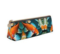 NBAGHPQ HD giapponese Koi Fish Print elegante astuccio in pelle ad alta capacità con cerniera triangolo sacchetto penne ragazzi ragazze