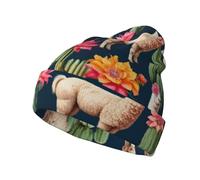 NBAGHPQ Llama Alpaca Cactus Flower Print elegante cappello lavorato a maglia vibrante elastico aderente cappello da viaggio pesca spiaggia universale nero