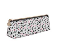 NBAGHPQ Love Cat Paw Cuore Cucciolo Stampa Piede Stampa Elegante Astuccio in Pelle Alta Capacità Cerniera Triangolo Pouch Penne Ragazzi Ragazze