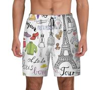 NBAGHPQ Pantaloncini da bagno da uomo con stampa della Torre Eiffel francese di Parigi, pantaloncini da spiaggia, surf, palestra, attività all'aperto, vacanze estive, Nero , L