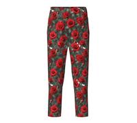 NBAGHPQ Stampa Rosa Rossa Abbigliamento Casual Casa Relax Morbido Pigiama Pantaloni Donna Uomo Pantaloni a Tema Feste, Nero , 10-12