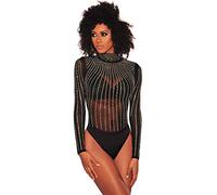 NBBNYJ Body Nero Donna Elegante Vintage Bodysuit Estivi Mesh Daimonds Manica Lunga Blusa Camicie Top Tuta Abbigliamento (Nero-1, S)