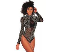 NBBNYJ Body Nero Donna Elegante Vintage Bodysuit Estivi Mesh Daimonds Manica Lunga Blusa Camicie Top Tuta Abbigliamento (Nero-2, XXL)