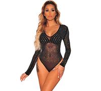 NBBNYJ Body Nero Donna Elegante Vintage Bodysuit Estivi Mesh Daimonds Manica Lunga Blusa Camicie Top Tuta Abbigliamento (Nero-3, L)