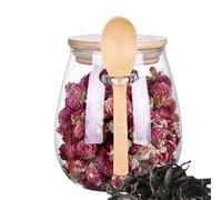 Nbbwwu Zuccheriera con coperchio e cucchiaio, contenitore in vetro trasparente con coperchio in legno, per condimenti, sale, utensili da cucina, contenitore per zucchero per chicchi di caffè, tè,